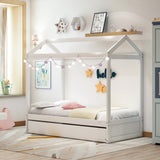 Unique House Bed with Trundle, Customizable Design, Charming White