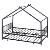 Twin Size Metal House Bed with Twin Size Trundle, Black