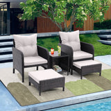 5 Piece Outdoor Patio Furniture Set,All Weather PE Rattan Conversation Chairs with Armrest and Removable Cushions,Ottomans and Storage Coffee Table for Poolside Garden Balcony Deck