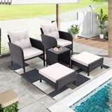 5 Piece Outdoor Patio Furniture Set,All Weather PE Rattan Conversation Chairs with Armrest and Removable Cushions,Ottomans and Storage Coffee Table for Poolside Garden Balcony Deck