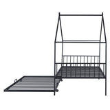 Twin Size Metal House Bed with Twin Size Trundle, Black