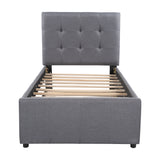 Linen Upholstered Platform Bed With Headboard and Trundle, Twin