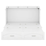 Queen Size Murphy Bed Wall Bed with drawer and a set of Sockets & USB Ports, Pulley Structure Design, White