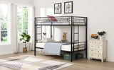 Bunk Bed Twin Over Twin Size with 2 Ladders and Full-Length Guardrail, Metal, Storage Space, No Box Spring Needed, Noise Free, Black