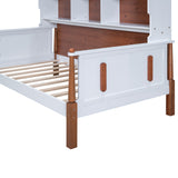 Twin Size Platform Bed with Multiple Storage, White+Walnut