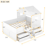 Full Size House Low Loft Bed with Four Drawers,White