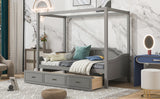 Twin Size Wooden Canopy Daybed with 3 in 1 Storage Drawers,Grey