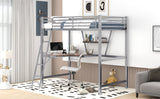 Twin Size Loft Metal&MDF Bed with Desk and Shelf, Silver (Old SKU:SM001105AAN-1)