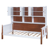 Twin Size Platform Bed with Multiple Storage, White+Walnut