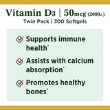 Nature's Bounty 2000 IU Vitamin D3 Softgels;  50 mcg;  150 Count;  2 Pack