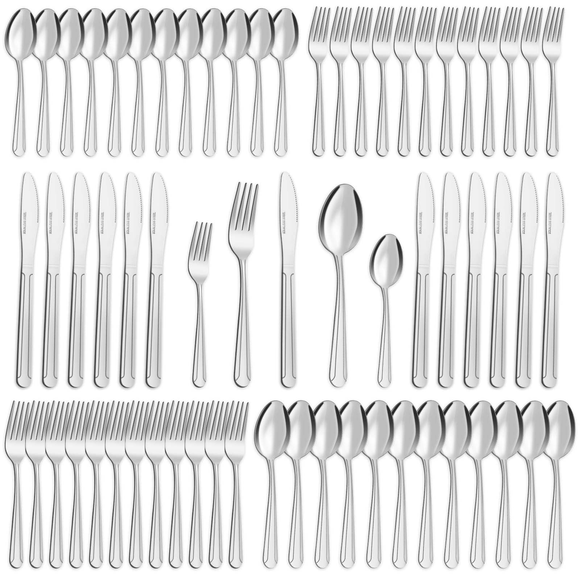 Bestdin Silverware Set for 12, 60 Pieces Stainless Steel Flatware Set, Include Fork Knife Spoon Set, Mirror Polished, Dishwasher Safe,Texture Design Tableware Cutlery Set for Home Kitchen Restaurant