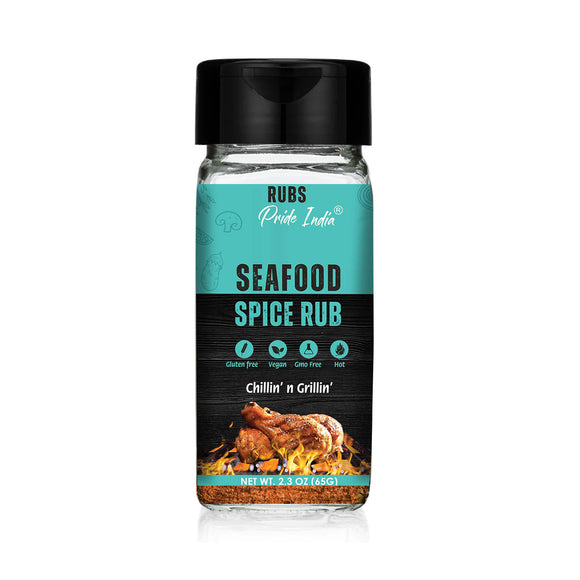 Pride of India Seafood Spice Rub 2.3 oz (65 gm) w/ Convenient  Dual Sifter Cap Savory Salty All Purpose Seasoning | Used for Grilling Marinating Broiling Baking Pan Searing | Vegan Gluten Free-