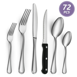 Bestdin 72 Pieces Silverware Sets Service for 12, Premium Stainless Steel Spoons and Forks Set with Steak Knives, Mirror Polished Flatware Set for Home Kitchen Restaurant, Dishwasher Safe