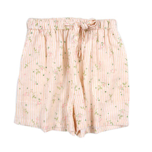 Womens Elastic Waistband Pajama Pants Striped Florals Loungewear Shorts - Pink