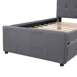 Linen Upholstered Platform Bed With Headboard and Trundle, Twin