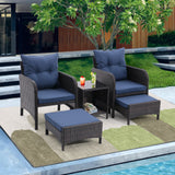 5 Piece Outdoor Patio Furniture Set,All Weather PE Rattan Conversation Chairs with Armrest and Removable Cushions,Ottomans and Storage Coffee Table for Poolside Garden Balcony Deck