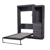 Twin Size Murphy Bed with Wardrobe and Drawers, Storage Bed, can be Folded into a Cabinet, Gray