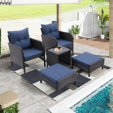 5 Piece Outdoor Patio Furniture Set,All Weather PE Rattan Conversation Chairs with Armrest and Removable Cushions,Ottomans and Storage Coffee Table for Poolside Garden Balcony Deck