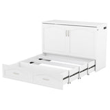 Full Size Murphy Bed Wall Bed with drawer and a set of Sockets & USB Ports, Pulley Structure Design, White