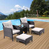 5 Piece Outdoor Patio Furniture Set,All Weather PE Rattan Conversation Chairs with Armrest and Removable Cushions,Ottomans and Storage Coffee Table for Poolside Garden Balcony Deck