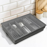 Flatware Storage Case with PVC Lid 5 Compartment Foldable Utensil Storage Box Silverware Storage Box Chest Cutlery Storage Holder with Handle for Home Kitchen Utensils