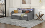 Twin Size Daybed with Storage Drawers, Upholstered Daybed with Charging Station and LED Lights, Gray(Old Item W1580S00023)