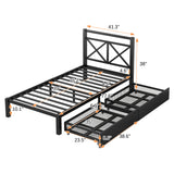 Metal Platform Bed with 2 Drawers, Twin (Black)