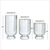 DecMode 3-Slot Silver Glass Pillar Hurricane Lamp with Faux Mercury Glass Finish, Set of 3