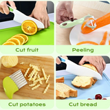 Jetcloudlive 7Pcs Wooden Kids Kitchen Knife, Plastic Safe Knife Set Include Wood Kids Safe Knife, Serrated Edges Plastic Toddler Knife, Plastic Potato Slicers, Sandwich Cutter, Y Peeler