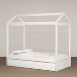 Unique House Bed with Trundle, Customizable Design, Charming White