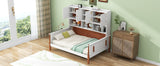 Twin Size Platform Bed with Multiple Storage, White+Walnut