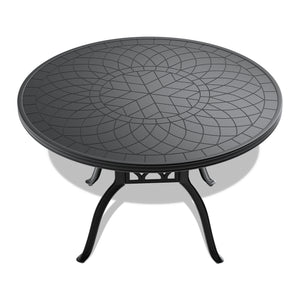 Ø47.24-inch Cast Aluminum Patio Dining Table With Black Frame and Carved Texture on the Tabletop