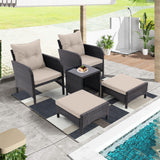 5 Piece Outdoor Patio Furniture Set,All Weather PE Rattan Conversation Chairs with Armrest and Removable Cushions,Ottomans and Storage Coffee Table for Poolside Garden Balcony Deck