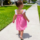 Girls Gingham Eyelet Ruffle Spring/Summer Party Easter Dress