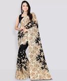 Printed Daily Wear Georgette Saree  (Black, Beige)