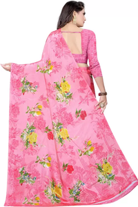 Printed Daily Wear Crepe Saree  (Pink)