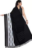 Printed Daily Wear Georgette Saree  (White, Black)