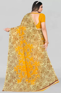 Printed Daily Wear Georgette Saree  (Yellow, Beige)