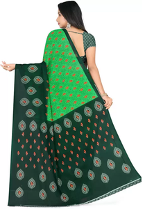 Printed Daily Wear Georgette Saree  (Green)