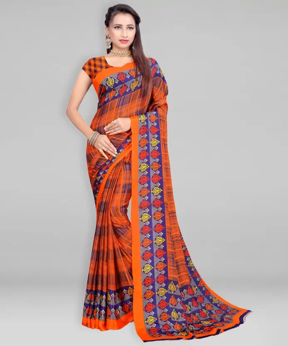 Printed Daily Wear Crepe Saree  (Orange)