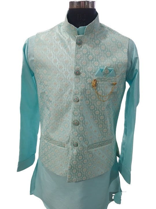 Sky Blue Nehru Jacket With Kurta, Size - 36