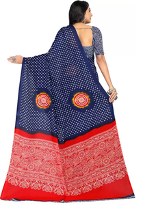 Printed Daily Wear Georgette Saree  (Blue & Red)