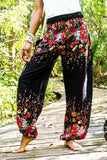 Black FLORAL Women Boho Pants Hippie Pants Yoga Pants