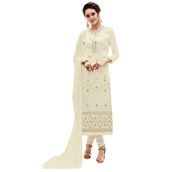 Georgette Fabric Cream Color Dress Material