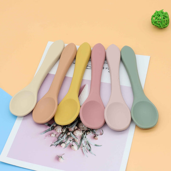 Baby Food Grade Complementary Food Training Silicone Spoon Fork Sets