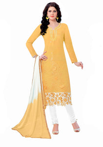 Yellow Cotton Embroidered Party Wear Salwar Suit