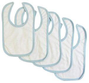 Bambini White Interlock Bib Blue Binding (Pack of 5)