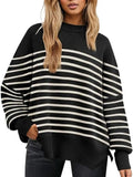 Round Neck Drop Shoulder Slit Sweater