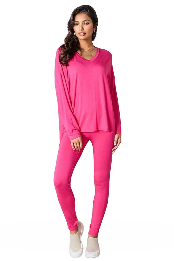 Basic Bae Full Size V-Neck Soft Rayon Long Sleeve Top and Pants Lounge Set