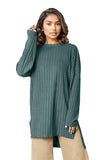 Basic Bae Full Size Ribbed Round Neck Long Sleeve Slit Top